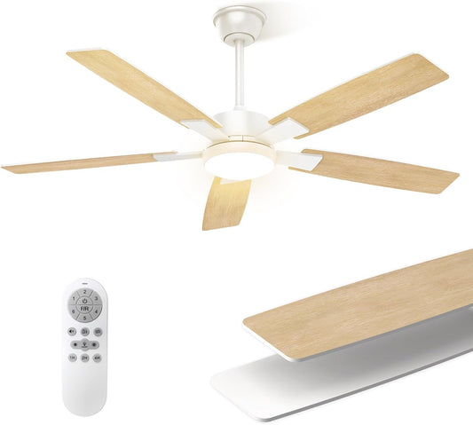 Mefine 2 kleuren draaibare vleugels plafondventilator met verlichting, 132 cm grote plafondventilator met licht en afstandsbediening, stille lamp met ventilator voor woonkamer, slaapkamer, outdoor