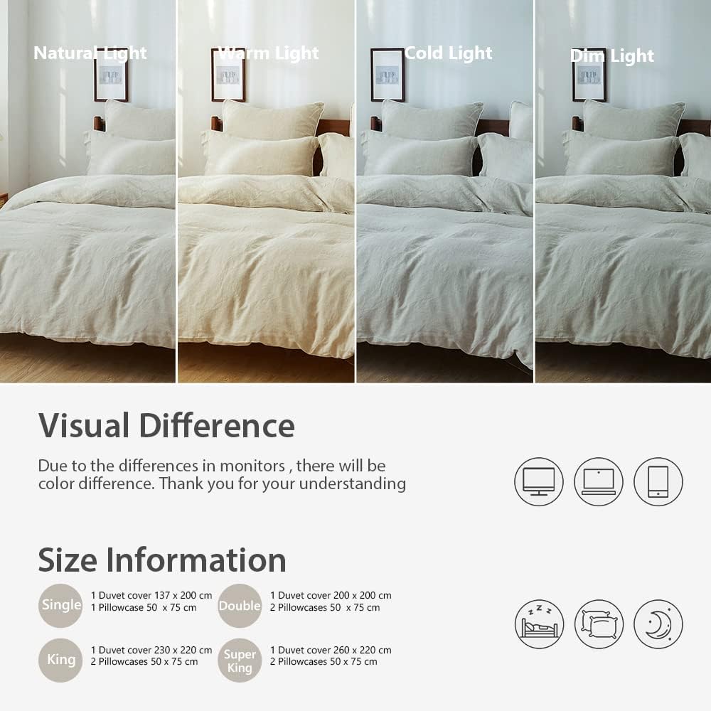 Simple&Opulence King-Grootte Duvet Cover Set - 100% Linnen Duvet Cover - 1 Ademt Soft Deken met 2 Kussenhoes - Luxueus Hypoallergene Vlas Linnen Beddengoed - Hennepkleurig