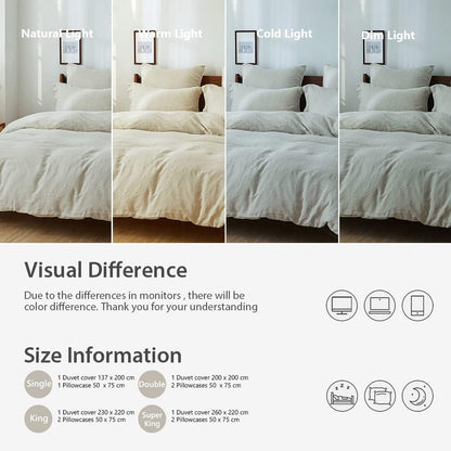 Simple&Opulence King-Grootte Duvet Cover Set - 100% Linnen Duvet Cover - 1 Ademt Soft Deken met 2 Kussenhoes - Luxueus Hypoallergene Vlas Linnen Beddengoed - Hennepkleurig