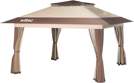 Wiltec opvouwbaar paviljoen partytent met muggennet tuinpaviljoen beige 4 x 4 m