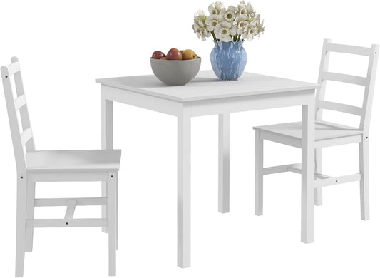 HOMCOM Set of 3 Dining Group, Dining Table with 2 Chairs, Dining Room Set for 2 People, Kitchen Table Set, Table Set for Living Room, Kitchen, Space Saving White, Pine Wood - QUORE