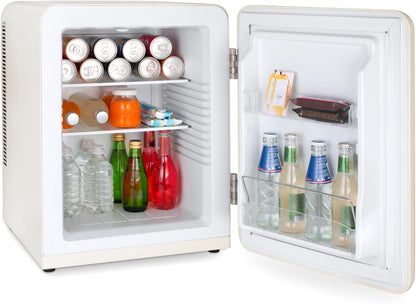 SWEISS WEISS8 Mini-bar, vintage, 31 l, mini-koelkast, compact, retro design, stille koelkast, 24 dB, voor slaapkamer, kantoor, dranken of cosmetica, instelbare temperatuur 6°-15 °C, beige