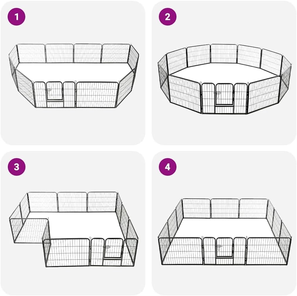 vidaXL Dog run with 12 panels 80x60 cm steel black