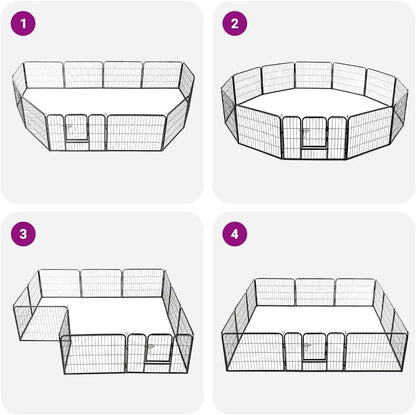 vidaXL Dog run with 12 panels 80x60 cm steel black