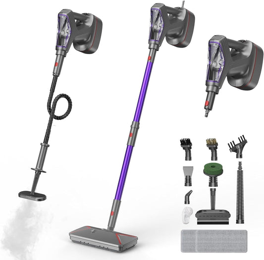 Stoomreiniger – Stoombezem – Schoonmaakapparaat – Voegenreiniger – Kledingstomer – 1500W Krachtige Stoomgenerator – 29 Accessoires Inclusief PowerPad – Paars/Grijs
