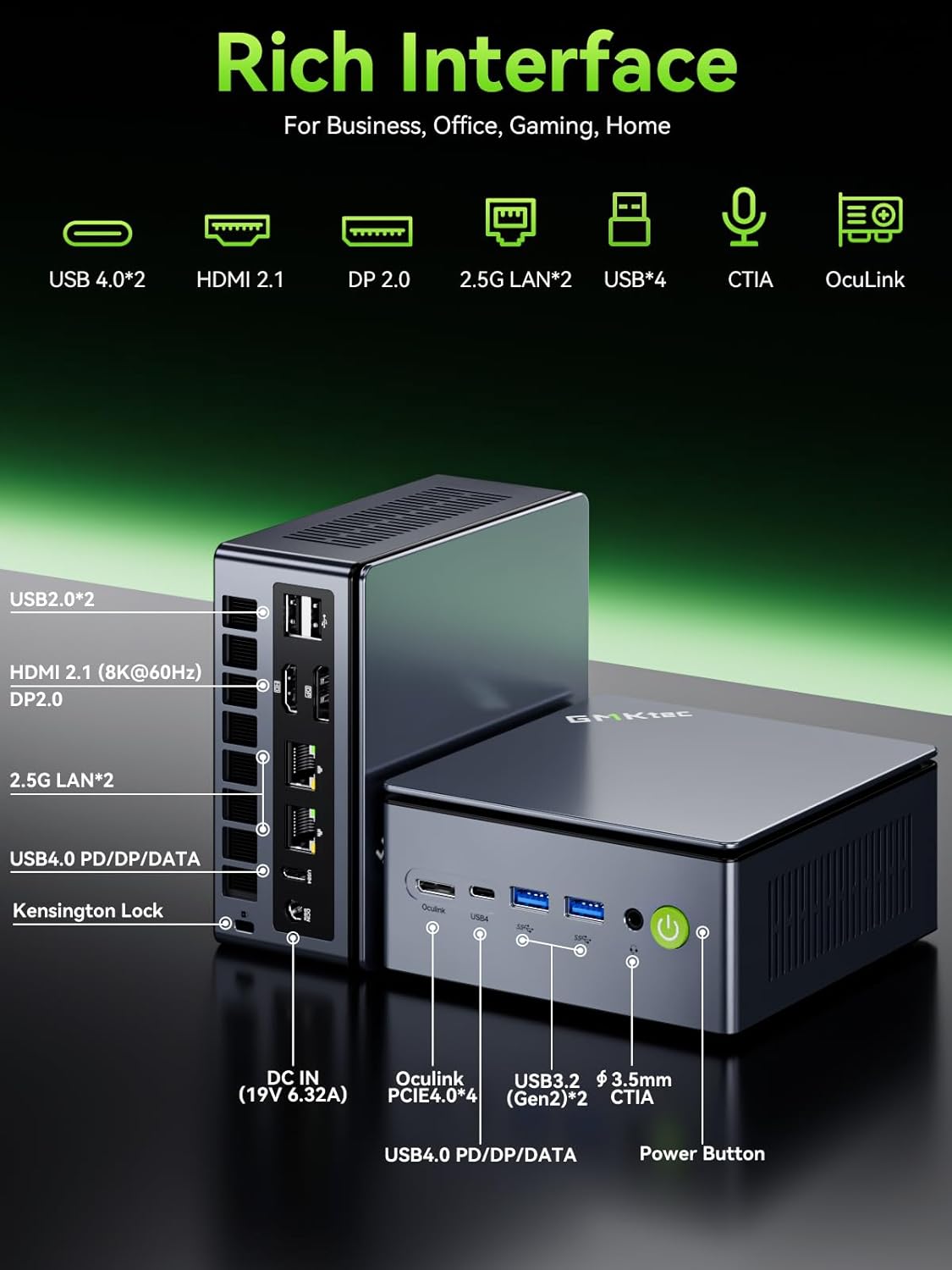 GMKtec Mini PC Gaming, M7 Ultra Ryzen 7 PRO 6850U 32GB DDR5 RAM + 1TB Hard Drive PCle SSD Oculink Dual NIC LAN 2.5G Desktop Computer, Dual USB4, HDMI 2.1, USB-C
