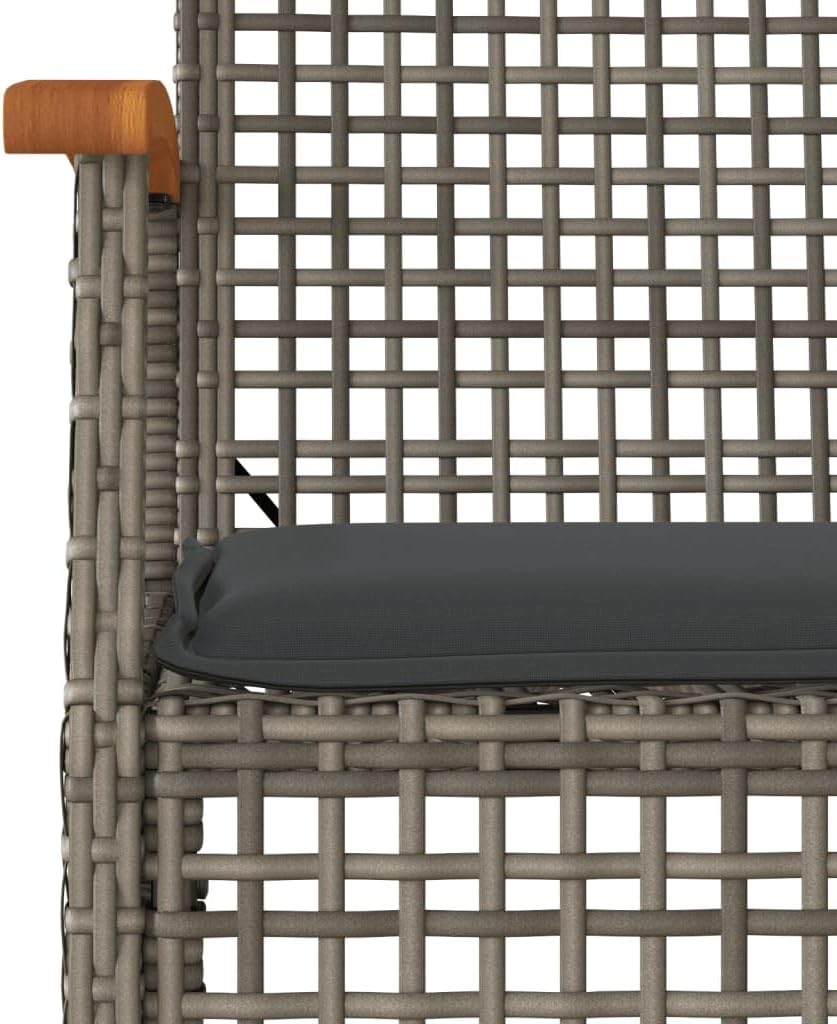 vidaXL 3-Piece Bistro Set with Cushions Poly Rattan and Acacia Wood Grey, Lounge Set, Garden Lounge Set, Outdoor Lounge Set, Garden Set, Patio Set, Garden Set Lounge - QUORE