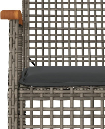 vidaXL 3-Piece Bistro Set with Cushions Poly Rattan and Acacia Wood Grey, Lounge Set, Garden Lounge Set, Outdoor Lounge Set, Garden Set, Patio Set, Garden Set Lounge - QUORE