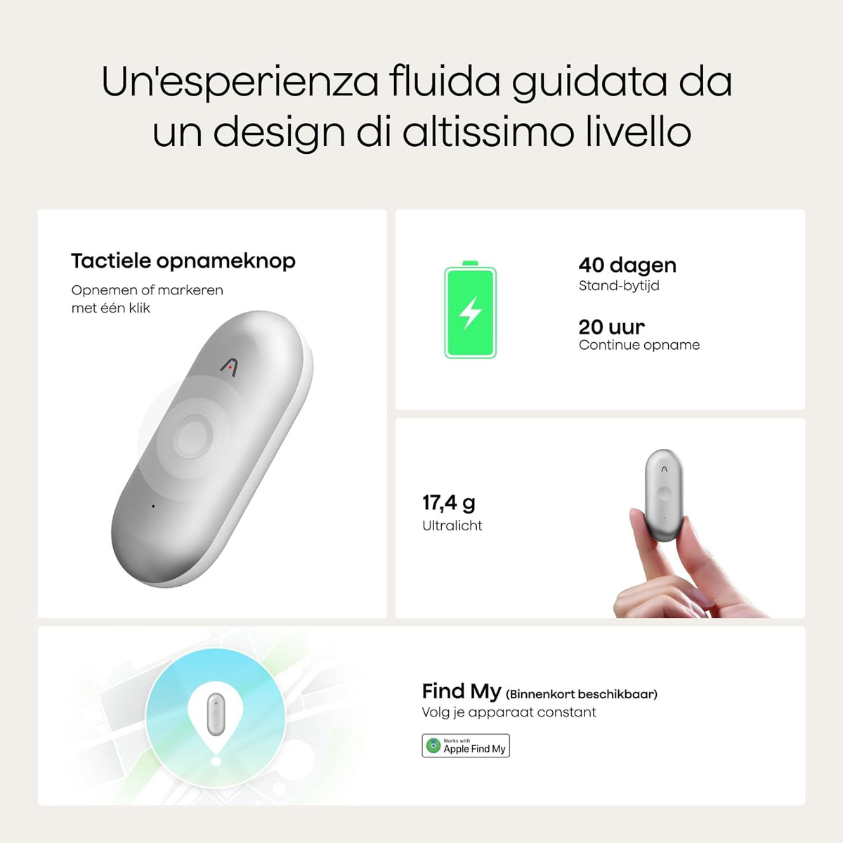 Plaud NotePin S AI spraakrecorder met een tactiele opnameknop voice recorder AI-notitieapparaat AI-transcriptie en samenvatting ondersteunt audiorecorder voor vergaderingen (Lunar zilver)