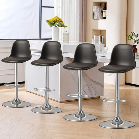 Set of 4 Modern Bar Stools, Swivel Height Adjustable High Stools with Backrest and Footrest, for Kitchen Islands and Home Bars - QUORE