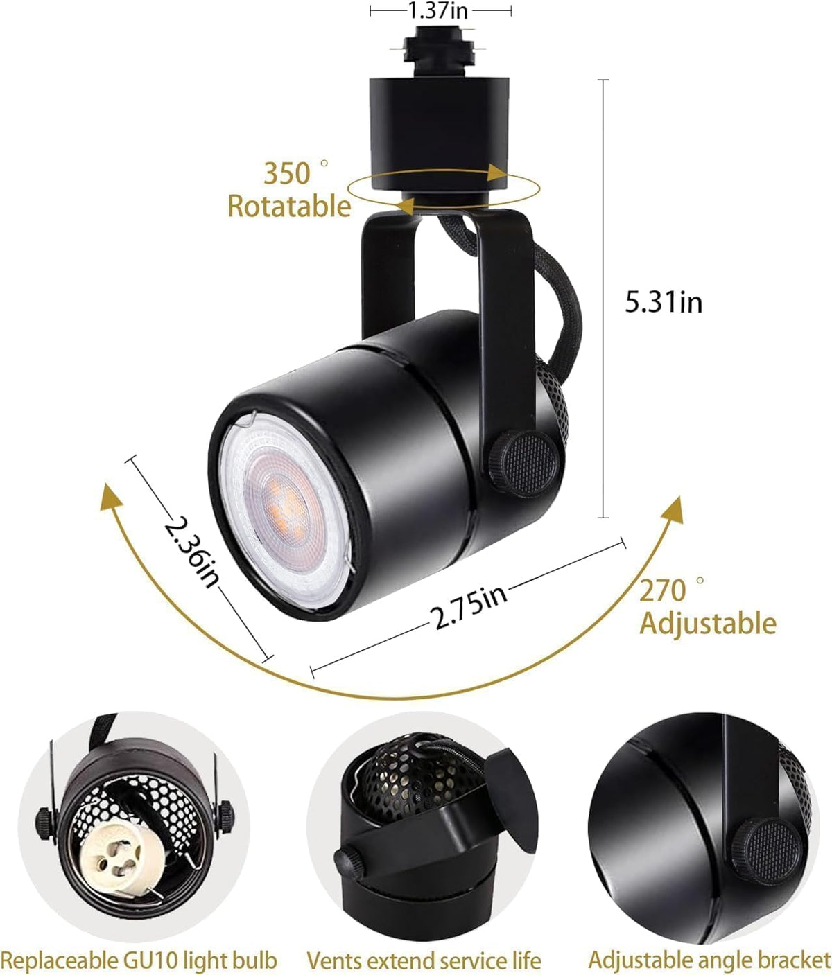 Railverlichting – Railspots – Spotverlichting – Plafondspots – LED Spots – GU10, 6 Verstelbare Spots – 4000K Neutraal Licht, 350° Draaibaar & 270° Kantelbaar