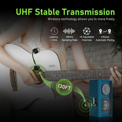 Draadloze Microfoon Voor Akoestische Gitaren – Gitaarmicrofoon – Clip-On Microfoon – Instrumentmicrofoon – Zwanenhals Microfoon – Stabiele UHF-Verbinding Tot 40 M – Flexibele Zwanenhals