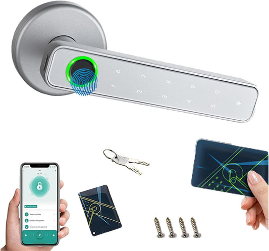 Deurklink met code – Elektronisch deurslot – Slimme deurklink – Vingerafdrukslot – Toegangscode slot – 9 Ontgrendelingsmethoden – Aluminiumlegering, App-bediening