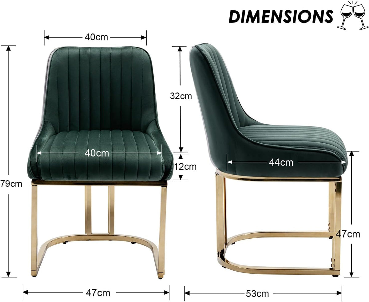 Fluwelen Stoelen – Eetkamerstoelen – Bureaustoelen – Woonkamerstoelen – Zonder Armleuning – Set Van 4 Groen – Met Stevig Metalen Frame – Comfortabele 12 Cm Dikke Zitting - QUORE