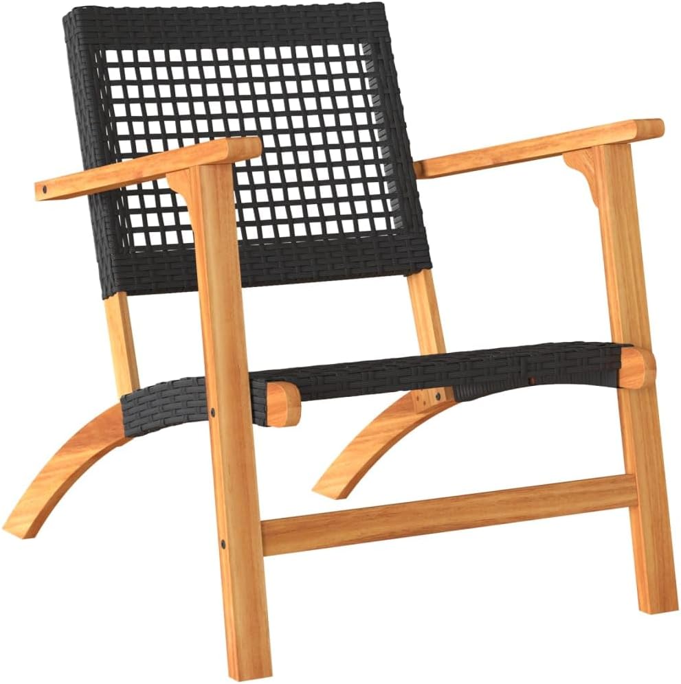 365868 Garden Chairs, Pack of 2 Acacia Wood and Synthetic Rattan, Black Garden Chair, Patio Chairs - QUORE