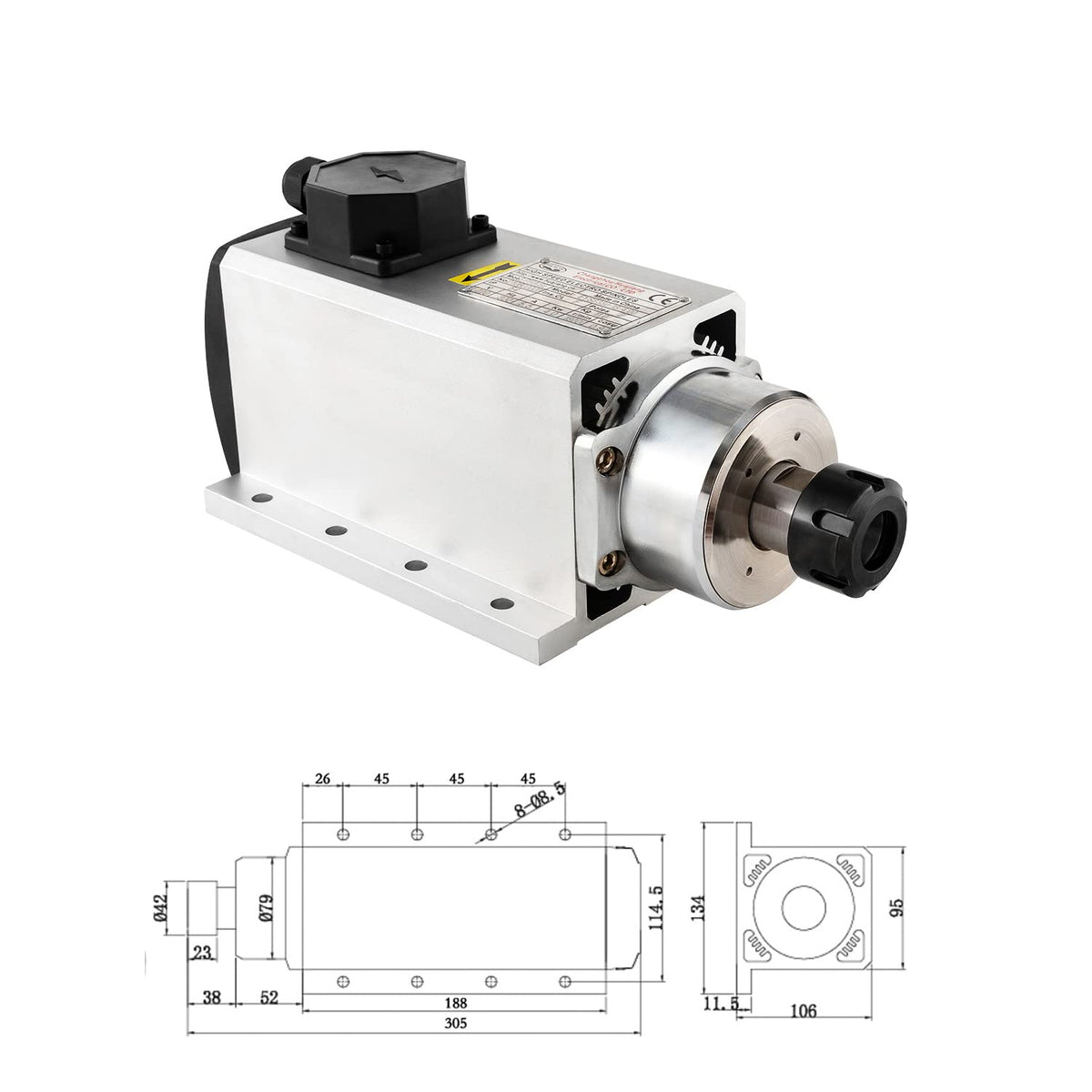 CNC-spindel-CNC-motor, 220 V, 4 kW, 4000 W, vierkante luchtgekoelde spindelmotor, 4 keramische lagers, ER25, 18000 omw/min, 300 Hz, voor CNC-freesmachine