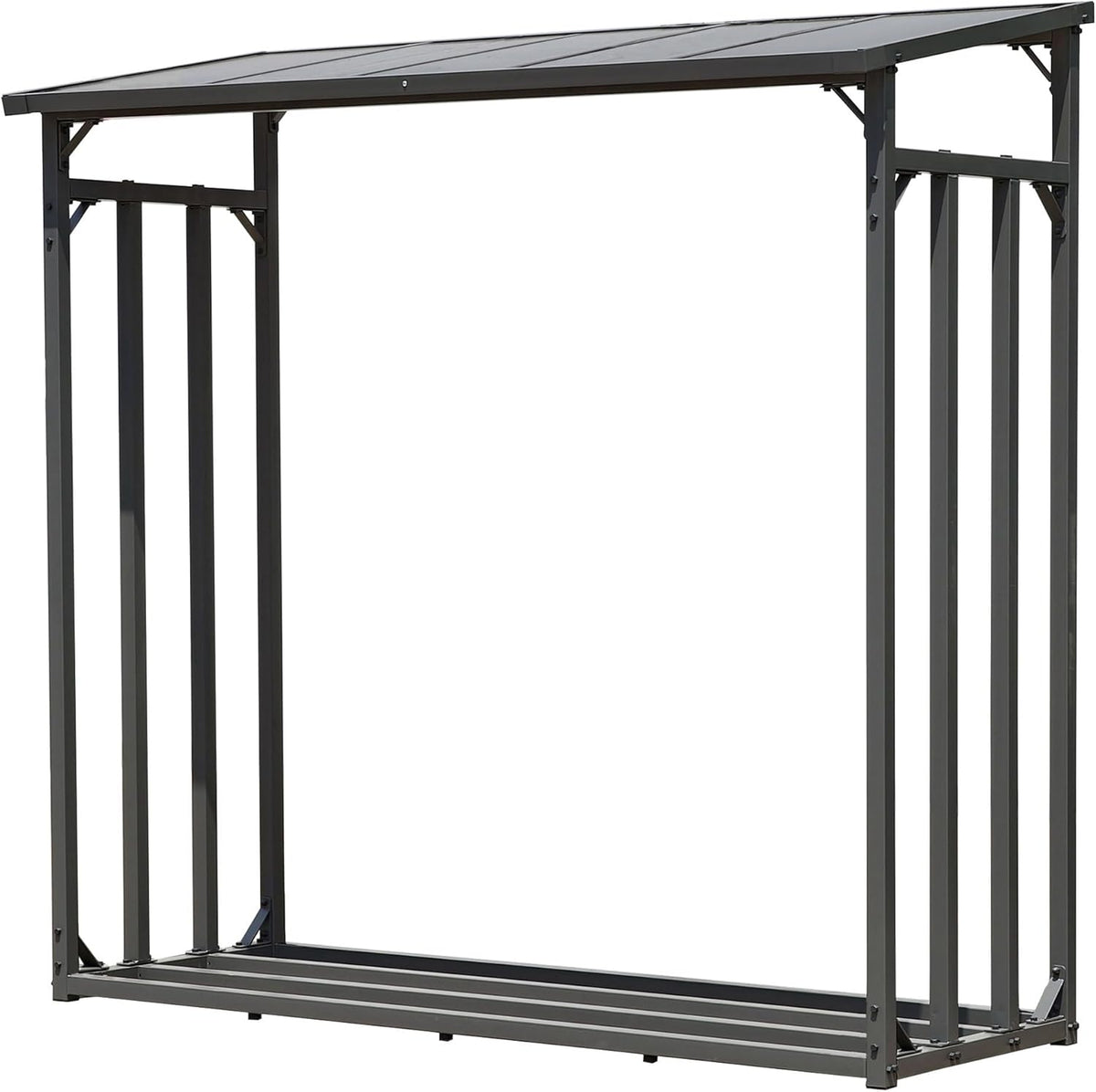 QUICK STAR Metalen brandhoutrek antraciet XXL 185 x 70 x 185 cm Tuin brandhoutopslag 2,3 m3 Brandhoutopslag stapelhulp buiten