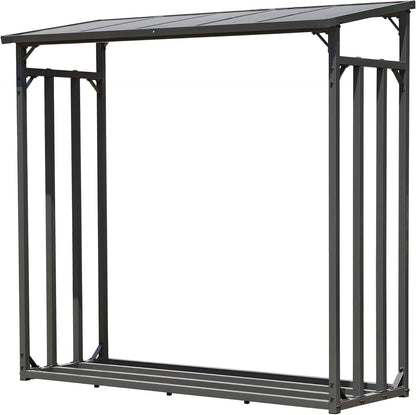 QUICK STAR Metalen brandhoutrek antraciet XXL 185 x 70 x 185 cm Tuin brandhoutopslag 2,3 m3 Brandhoutopslag stapelhulp buiten