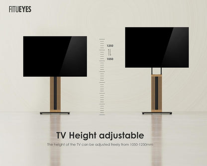 FITUEYES Design Vloer TV-standaard voor 32-65 Inch TV's Beukenhout Hoogteverstelling Vrijstaande TV-standaard ±30° Draaibaar Kabelbeheer Zen Serie