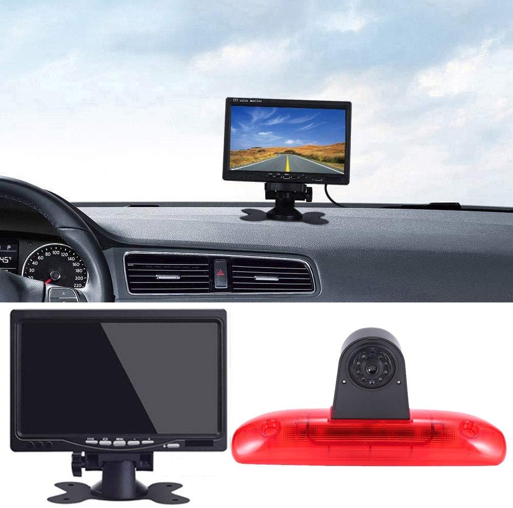 Derde Dak Top Mount Remlamp Omgekeerde Achteruitkijkcamera Hoek en afstand Verstelbare IR Nachtzicht voor Fiat Ducato 244 Bus Kasten/Peugeot Boxer/Citroen Jumper, Reversing Camera+7" inch monitor