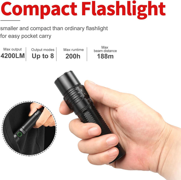 KLARUS G15 4200 lumen ultraheldere compacte oplaadbare LED-zaklamp, 5000 mAh batterij aangedreven EDC-zaklamp met lange looptijd en zijschakelaar