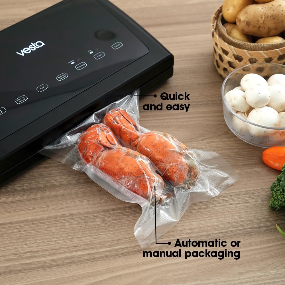 Vesta Precision Vakuum-Versiegelungsgerät – Vacn Seal Elite met 31 cm Sealbalk | 8,9x38x19,9cm Inclusief Verpakkingszakken, Zwarte kleur | Eenvoudige Huishoudelijke Vacuümsealer