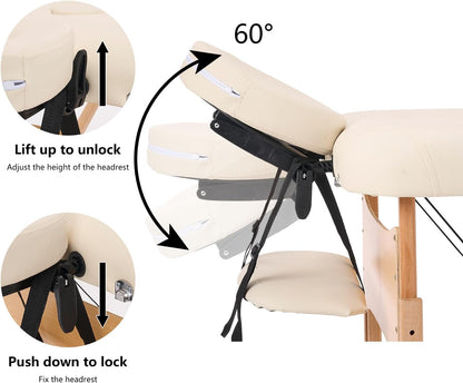 Massagetafel – Massagebed – Behandeltafel – Wimperbed – Tattoobed – Beige – Opvouwbaar – 70 Cm Breed