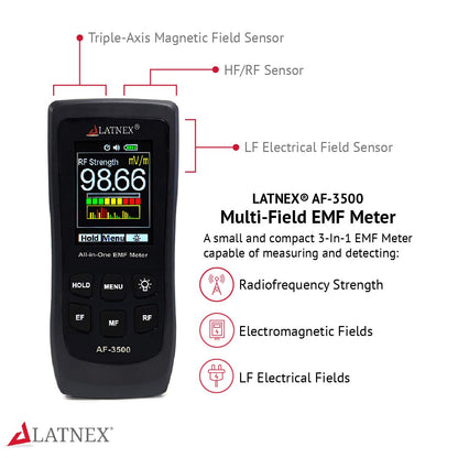 LATNEX AF-3500 EMF-meetinstrument en -lezer met kalibratiecertificaat, meet RF en magnetrons, 3-assige Gaussische magneetvelden en elektrische velden ELF