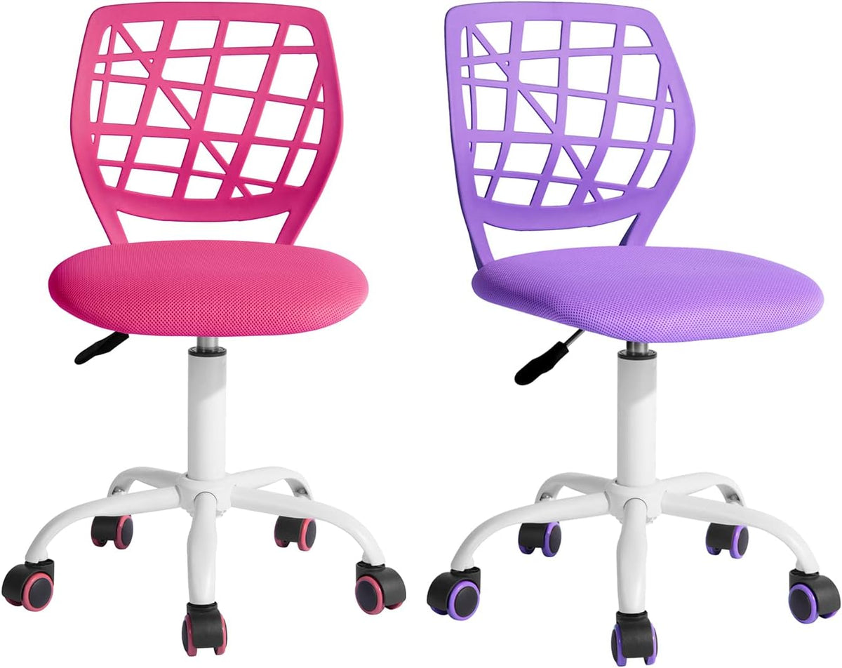 FurnitureR 2 stuks Home Office-stoel, ergonomische verstelbare hoogte draaibare rolstoel, computerstoel voor thuis, kantoor en studie, metaal, roze, paars, 38,5 cm x 40 cm x 75-87 cm