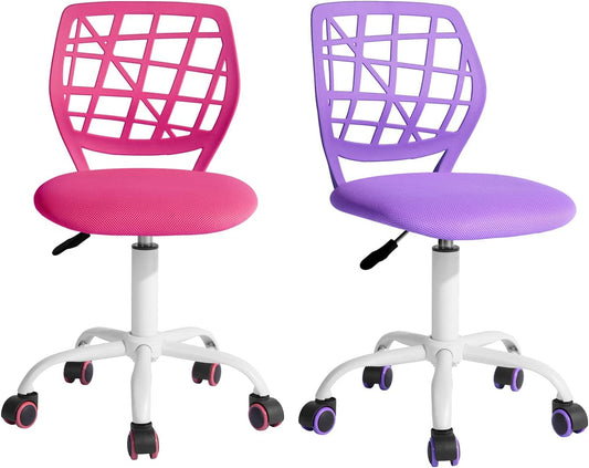 FurnitureR 2 stuks Home Office-stoel, ergonomische verstelbare hoogte draaibare rolstoel, computerstoel voor thuis, kantoor en studie, metaal, roze, paars, 38,5 cm x 40 cm x 75-87 cm