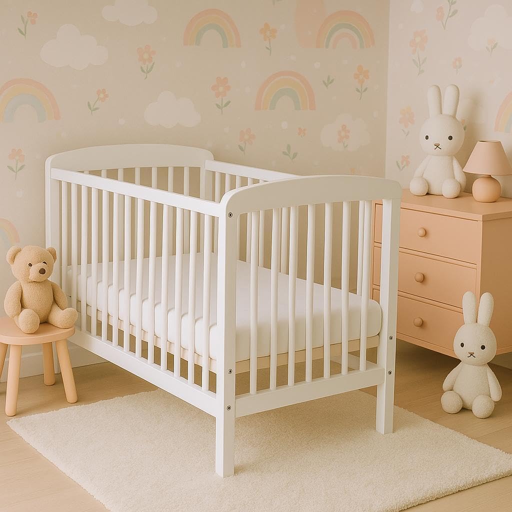 Cot JOSE White 120 x 60 cm - Cot with slatted frame 3 levels adjustable in height - Lacquered pine - QUORE