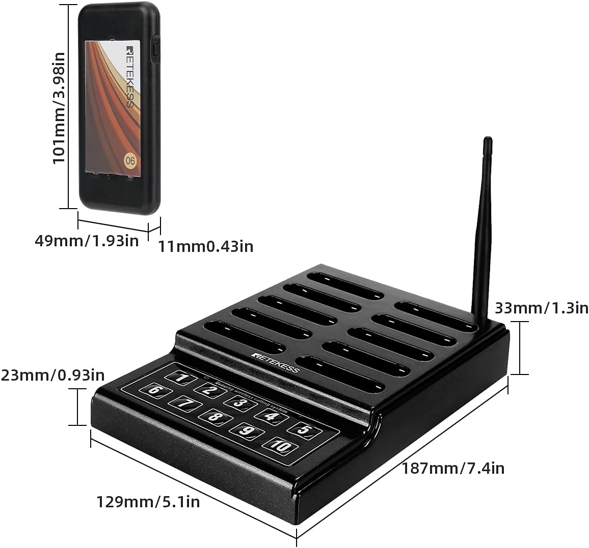 Retekess TD174 Oproepsysteem Pager, Pager Systeem, 300M, 3 Belmodi, Oplaadindicator, Pieper, Semafoonsysteem voor Restaurant, Hotel, Bars