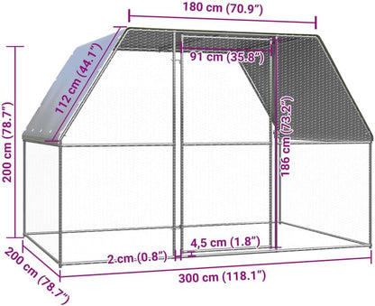 Buitenverblijf Kippen – Kippenren – Vogelskooi – Dierenren – Kippenhok – Gegalvaniseerd Staal – Water- En UV-Bestendig Dak 3x2x2m