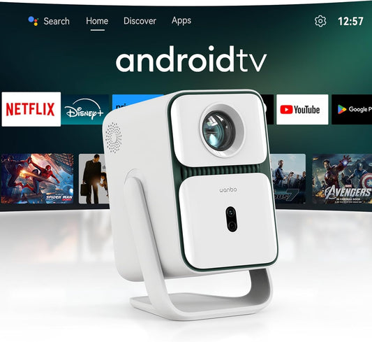 WANBO T2 Ultra Smart Beamer met Android TV, Netflix/500 ANSI, Native Full HD1080P, 120° Rotable, 30dB Quiet, Auto Focus Keystone, Bluetooth Wifi, 10W Speakers, Draagbare Mini Projector Thuis Outdoor