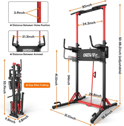ONETWOFIT Foldable Power Tower Dip Station and Power Tower, Height Adjustable, Multifunctional Power Station with Pull Up Bar, Push Support Handles, Heavy Strength Training Equipment for Gyms - QUORE