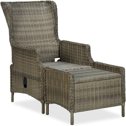 vidaXL Garden chair adjustable with ottoman poly rattan brown - QUORE