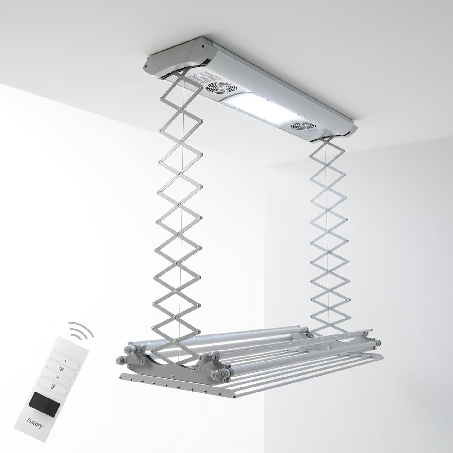 Elektrisch droogrek – Plafonddroogrek – Muurdroogrek – Wasrek – Uitschuifbaar droogrek – Draagvermogen 35 kg – Afstandsbediening met LED-verlichting