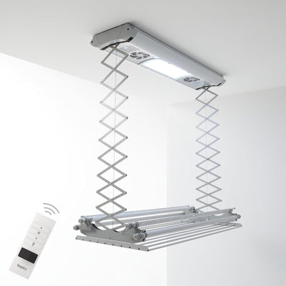 Elektrisch droogrek – Plafonddroogrek – Muurdroogrek – Wasrek – Uitschuifbaar droogrek – Draagvermogen 35 kg – Afstandsbediening met LED-verlichting
