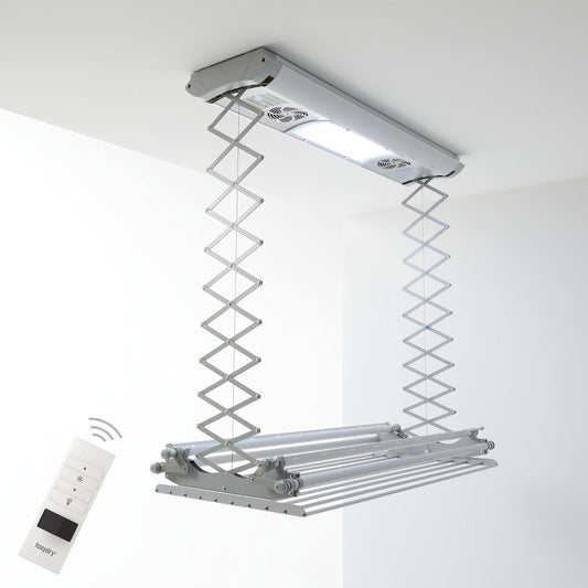 Elektrisch droogrek – Plafonddroogrek – Muurdroogrek – Wasrek – Uitschuifbaar droogrek – Draagvermogen 35 kg – Afstandsbediening met LED-verlichting