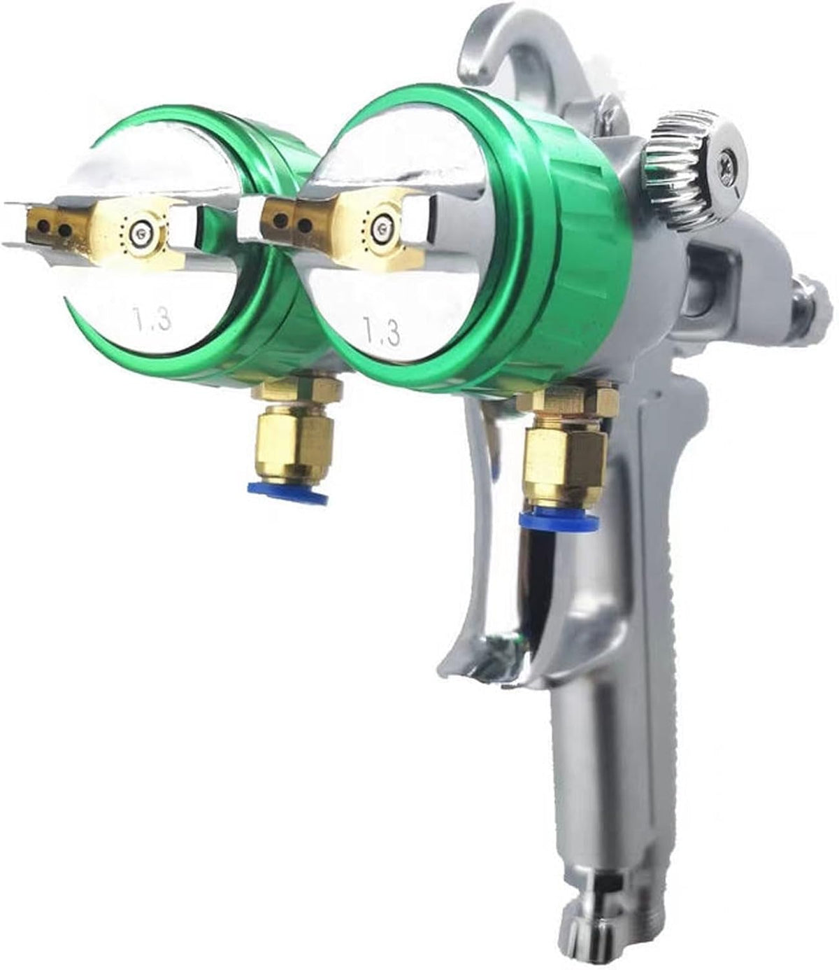 Spuitpistool Met Dubbel Mondstuk – Verfspuit – Airbrush – Spray Gun – Schilderpistool – Pneumatisch Ontwerp – Roestvrijstalen Mondstuk – 1200 TPM – 1,3 mm Diameter