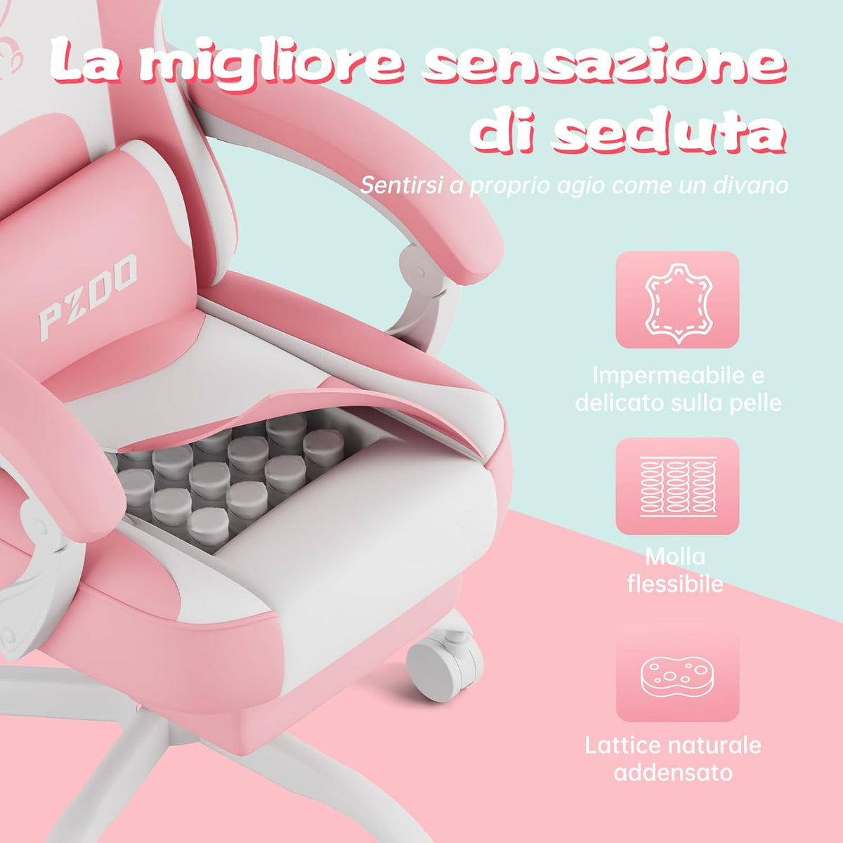 Roze Gamingstoel – Bureaustoel – Gamelounge Stoel – Computestoel – Kinderstoel – Ergonomisch Met Voetensteun – Ademend Technisch Leer