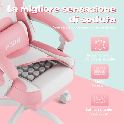 Roze Gamingstoel – Bureaustoel – Gamelounge Stoel – Computestoel – Kinderstoel – Ergonomisch Met Voetensteun – Ademend Technisch Leer