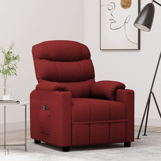 Relaxstoel, elektrisch, wijnrood, stof, tv-stoel met ligfunctie, enkele ligstoel, relaxstoel voor woonkamer, slaapkamer, A5
