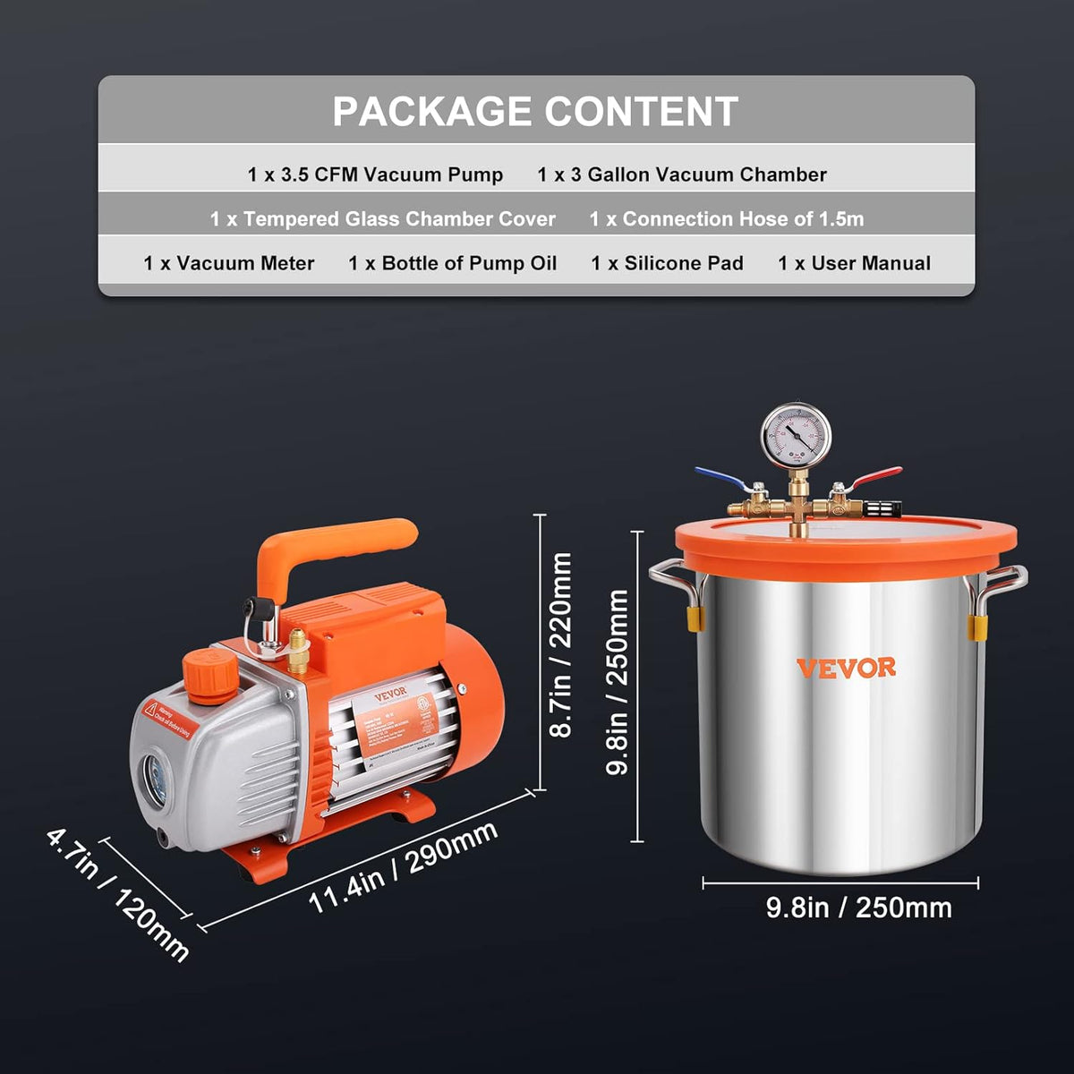 Vacuümpomp – Vacuüm Pomp – Vacuum Pomp – Vacuümset – Houtstabilisatie Pomp – 11 Liter Vacuümkamer – Tempered Glas Deksel – 100 L/min Capaciteit – Inclusief 250 ml Olie