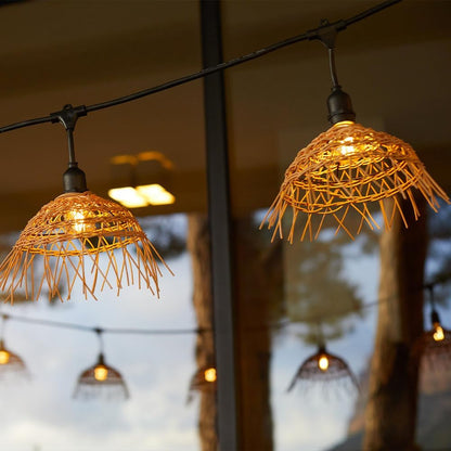 Lichtsnoer voor buiten, aansluitbaar, 10 m, met 20 ledlampen, E27, warmwit, HAWAII LIGHT, bohemien polyrotan lampenkap
