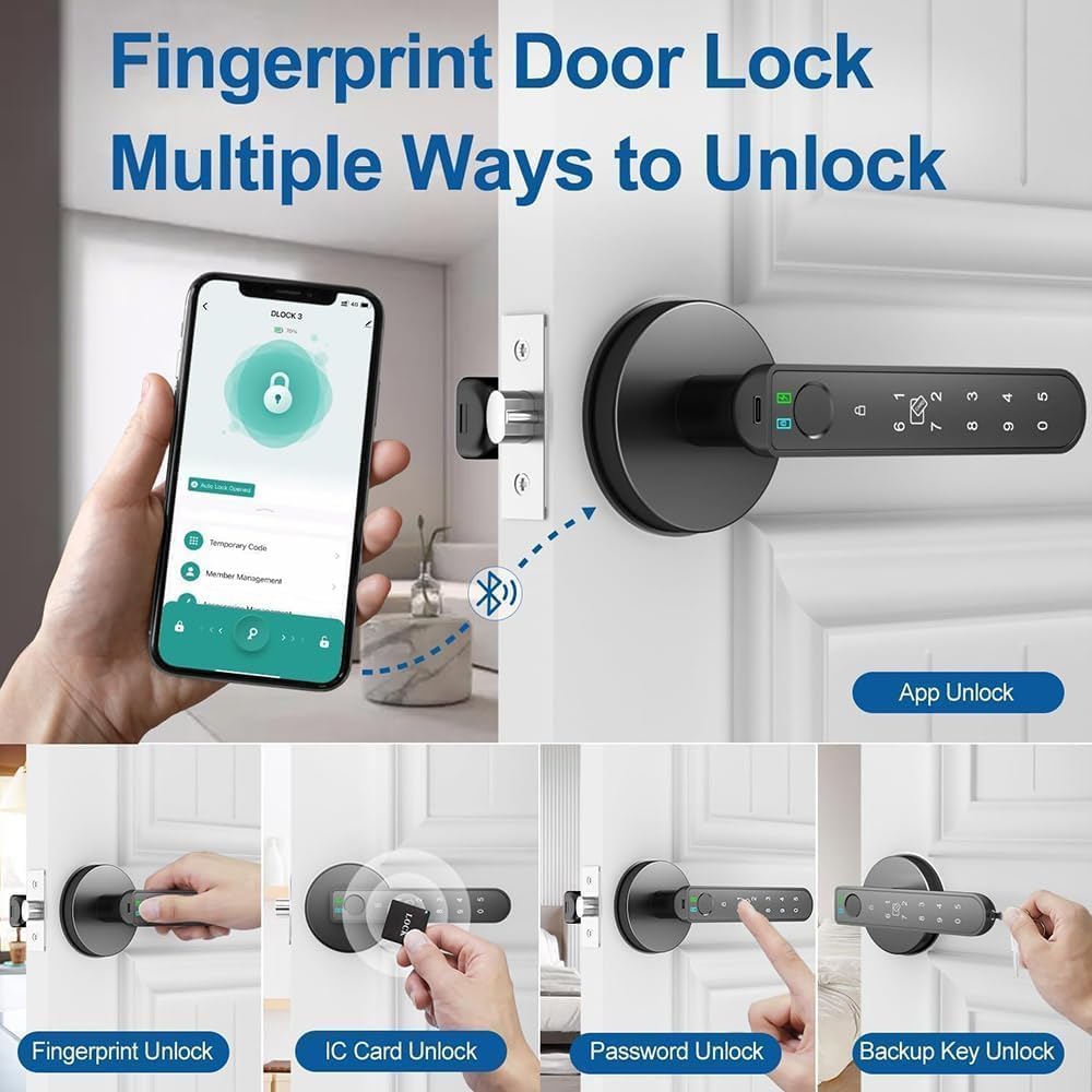Deurgreep met vingerafdruk, elektronisch slot met touch-toetsenbord, intelligent slot met touch-toetsenbord en smartfuncties, voor toegangsdeur, huis, kantoor, woning