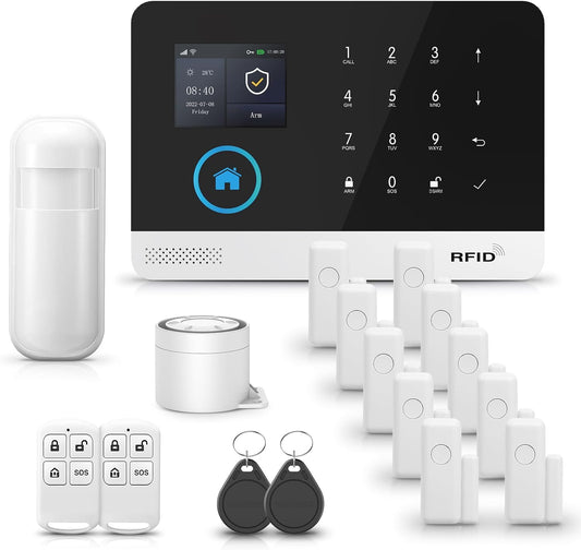 PGST Draadloos huisalarm, wifi, 17 stuks, GSM, 4G, beveiligingssysteem, inbreker, 120 dB, kits voor thuis, compatibel met Alexa, Google Assistant (PG103-4G)
