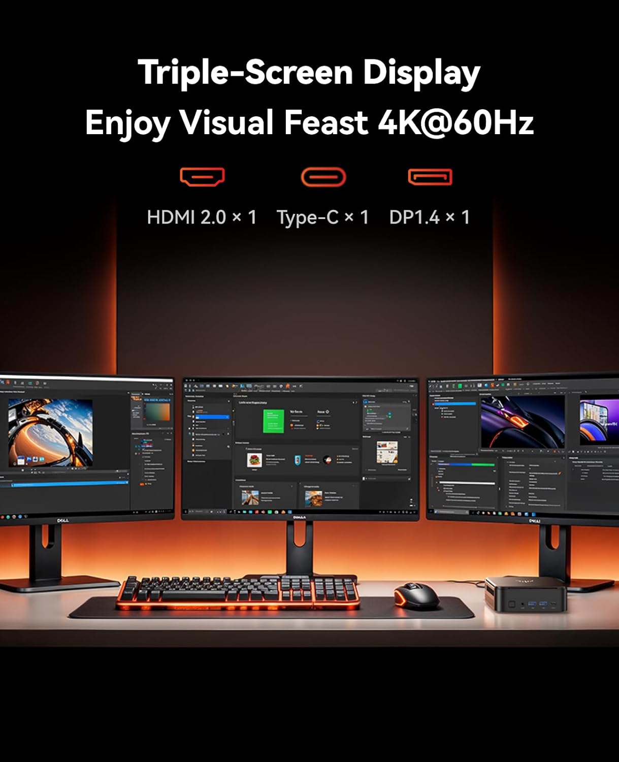 NiPoGi E3B AMD Ryzen 7 7730U, 16 GB DDR4, 512 GB SSD, mini-desktopcomputer, AMD Radeon Graphics, 4K @60Hz Triple Display DP+HDMI + Type-C/WiFi 6/BT5.2 Micro Gaming PC
