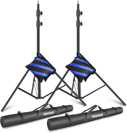 Lichtstatief Set Van 2 – Lampstatief – Lichtstandaard – Studiostatief – Achtergrondstatief – Zwart – Verstelbaar Van 120 Tot 300 Cm – Met Ingebouwde Bufferveer En Zandzakken