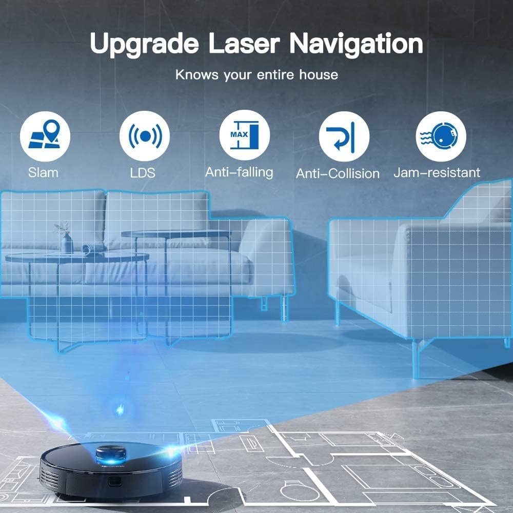 Robotstofzuiger – Robotstofzuiger met dweilfunctie – Automatische stofzuiger – Slimme reiniger – Wi-Fi robot – Slimme lasernavigatie – 2-in-1 stofzuigen en dweilen – App- en spraakbediening